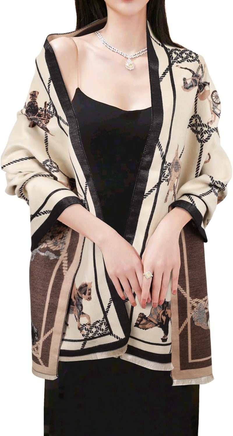 EXTREE Scarfs for Women Pashmina Silky Shawl Wrap for Evening Dressing Blanket Open Front Poncho Cape - Image 1